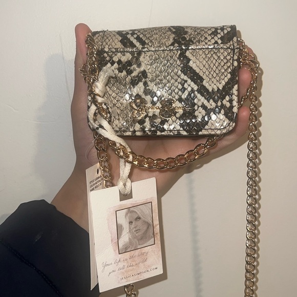 Jessica Simpson mini snake style pattern mini purse bag natural python chain - Picture 2 of 13